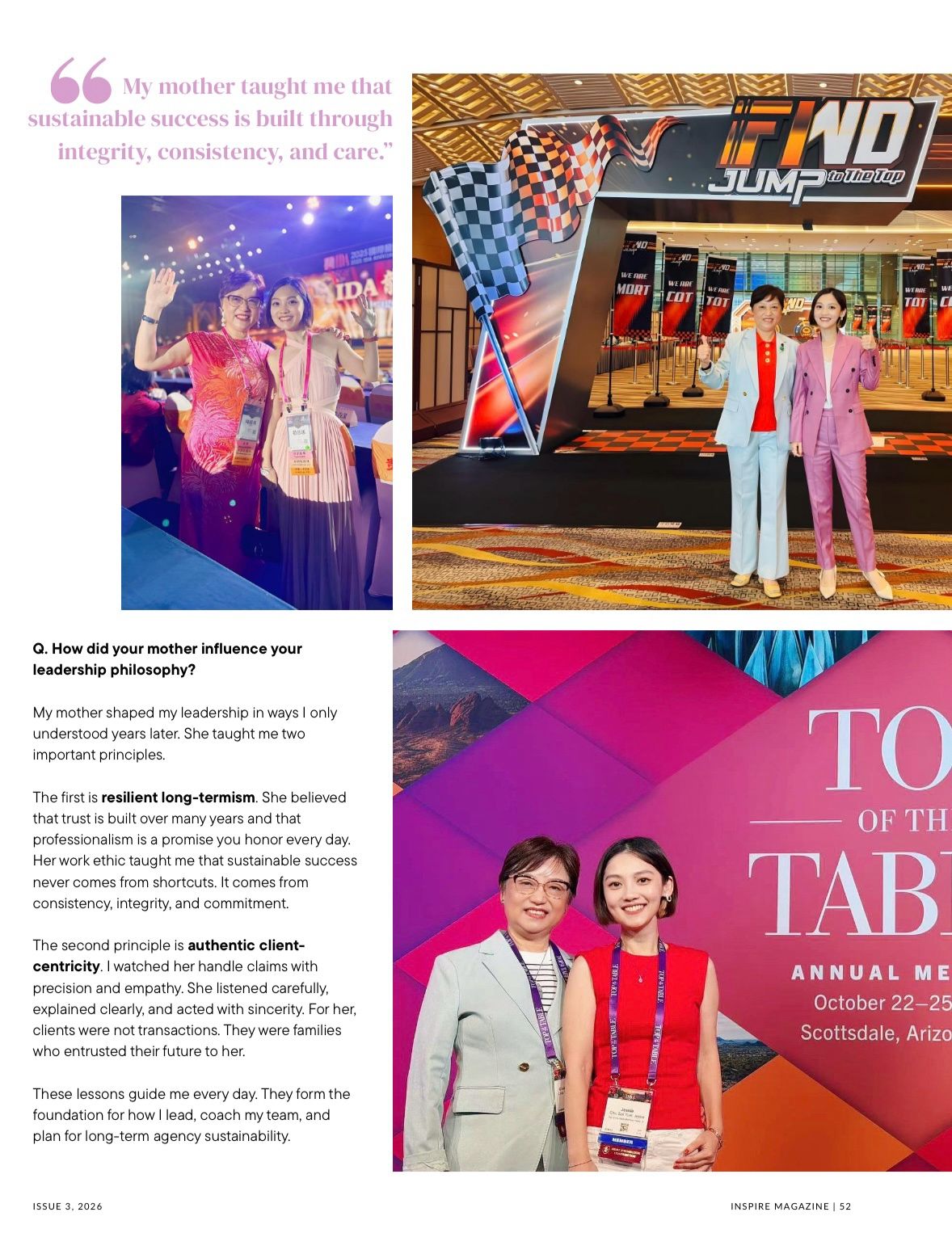 INSPIRE magazine page about Jessie Chiu and her mother